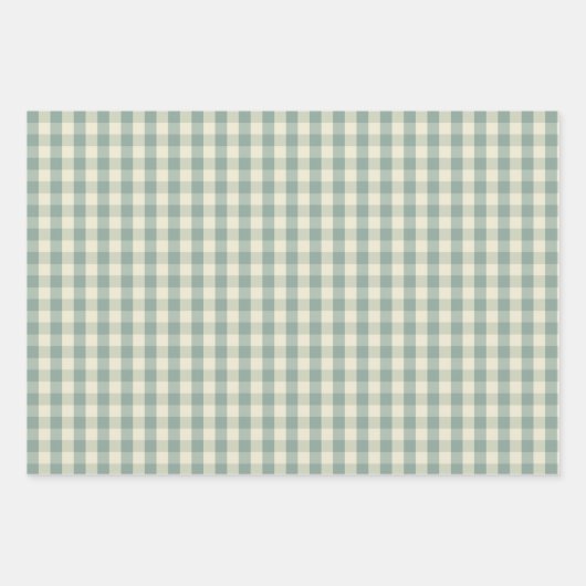 Pastel Blue Grey Floral Country Hütte Kariert Geschenkpapier Set (Vorderseite 2)