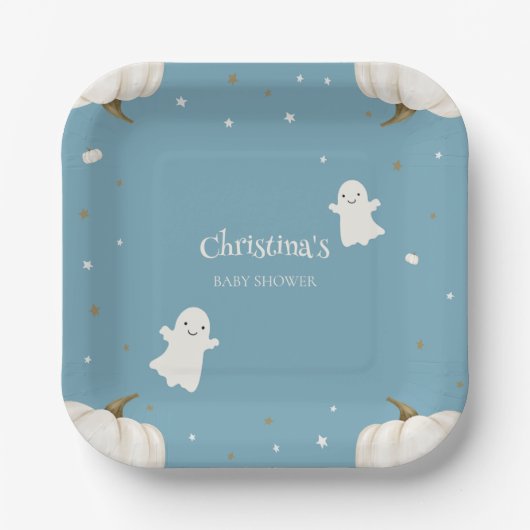 Pastel Blue Halloween Baby Shower Paper Plate Pappteller (Vorderseite)