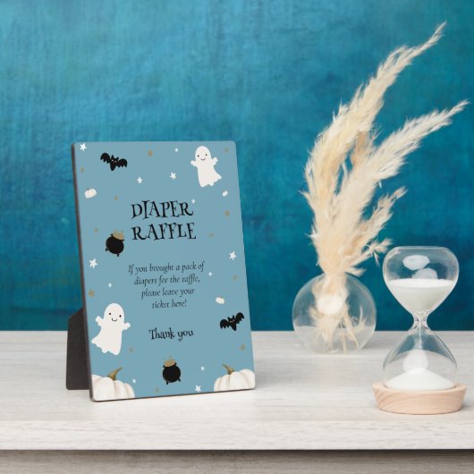 Pastel Blue Halloween Babydusche Windeln Raffel Fotoplatte (Seite)