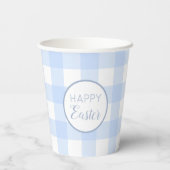 Pastel Blue Happy Oaster Kariertes Muster Pappbecher (Rückseite)