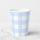 Pastel Blue Happy Oaster Kariertes Muster Pappbecher (Links)