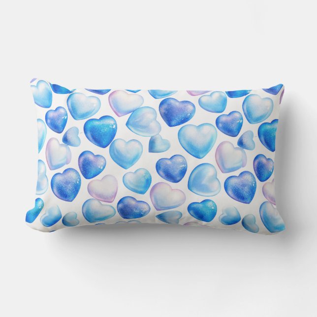 Pastel Blue Heart Lumbar Pillow Lendenkissen (Vorderseite)