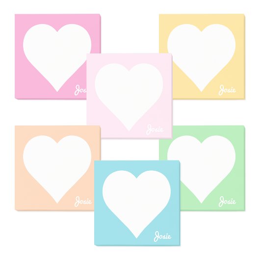 Pastel Blue Heart Sticky Notes mit Name Post-it Klebezettel