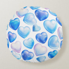 Pastel Blue Hearts Round Pillow Rundes Kissen