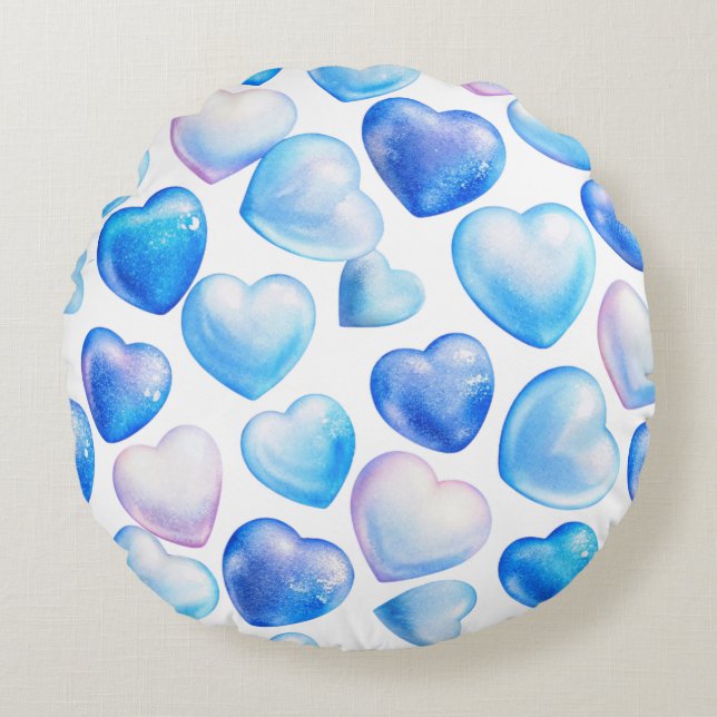 Pastel Blue Hearts Round Pillow Rundes Kissen (Vorderseite)