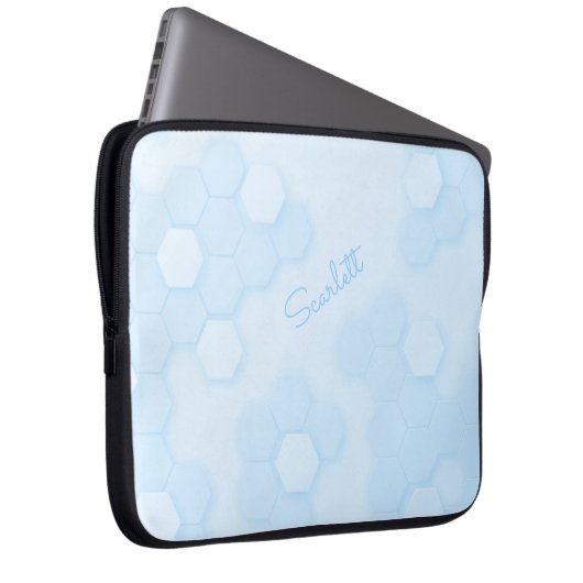 Pastel Blue Hexagonal Muster mit Individuelle Name Laptopschutzhülle (Vorne Rechts)