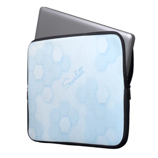 Pastel Blue Hexagonal Muster mit Individuelle Name Laptopschutzhülle (Vorderseite Links)