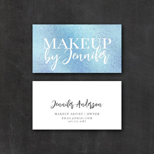 Pastel Blue Holographic Modern Calligraphy Script Visitenkarte