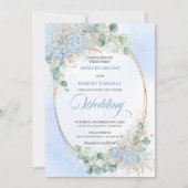 Pastel Blue Hydrangea Wheat Elegant Wedding Invite Einladung (Vorderseite)