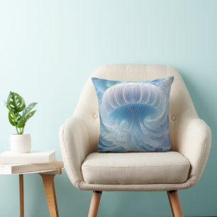 Pastel Blue Jellyfish Fraktal Kunst im Wasser Kissen