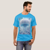 Pastel Blue Jellyfish Fraktal Kunst im Wasser T-Shirt (Vorne ganz)