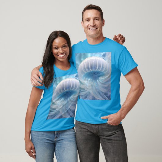 Pastel Blue Jellyfish Fraktal Kunst im Wasser T-Shirt (Unisex)