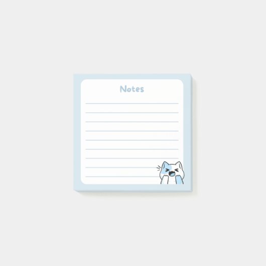 Pastel Blue Kawaii Chibi Laughing kitty Cat Post-it Klebezettel (Vorderseite)