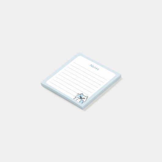 Pastel Blue Kawaii Chibi Laughing kitty Cat Post-it Klebezettel (angewinkelt)