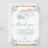 Pastel Blue & Lila Blumenpumpen Hochzeit im Herbst Dankeskarte (Vorderseite)