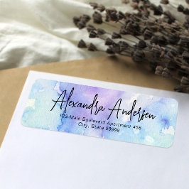Pastel Blue Lila Watercolor Modernes Script Label