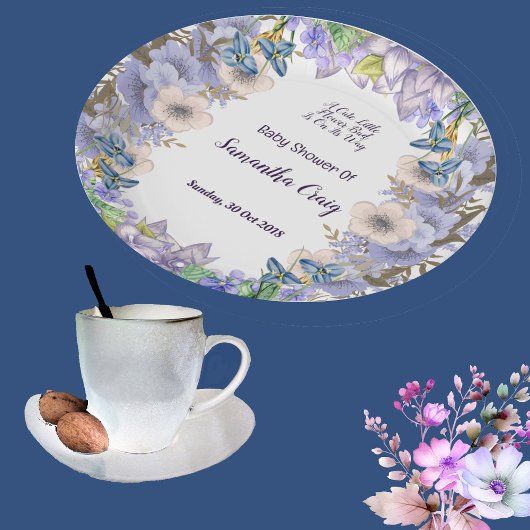 Pastel Blue Little Blume Bud Floral Baby Dusche Pappteller