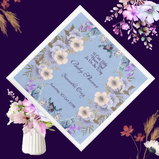 Pastel Blue Little Blume Bud Lilac Babydusche Serviette