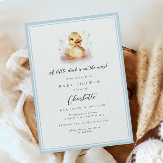 Pastel Blue Little Duck Baby Shower Einladung