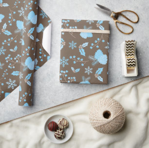 Pastel Blue Mistletoe Snowflakes Geschenkpapier