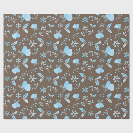 Pastel Blue Mistletoe Snowflakes Geschenkpapier (Flach)