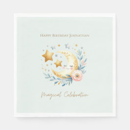 Pastel Blue Niedlich Baby Moon 1. Geburtstag Serviette
