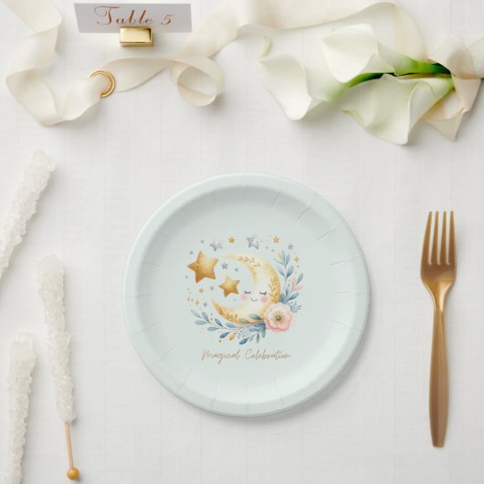 Pastel Blue Niedlich Moon 1. Geburtstag Pappteller (Hochzeit)