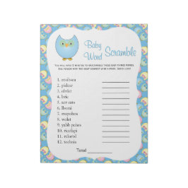 Pastel Blue Niedlich Owl Baby Dusche Thema Word Ga Notizblock