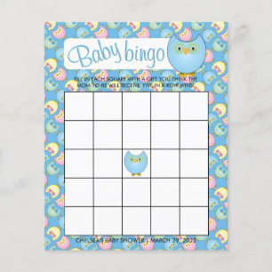 Pastel Blue Niedlich Owl Baby Showthema - Bingo Flyer