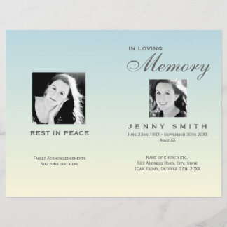 Pastel Blue Ombré Order of Service Funeral Program
