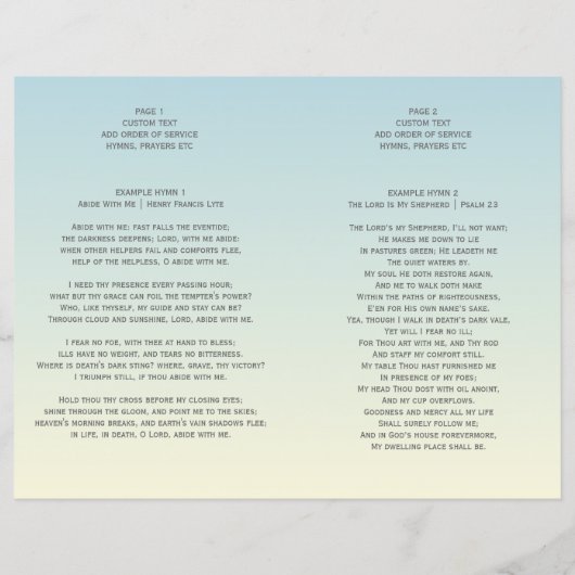 Pastel Blue Ombré Order of Service Funeral Program (Rückseite)