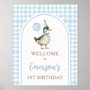 Pastel Blue One Lucky Duck 1. Geburtstag Willkomme Poster