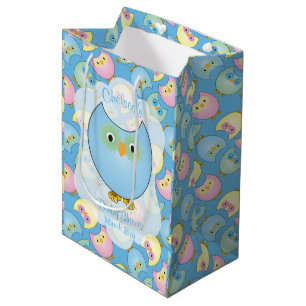 Pastel Blue Owl Baby Showthema Mittlere Geschenktüte