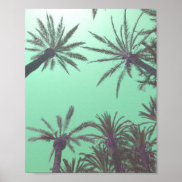 Pastel Blue Palm Trees Sunset Foto Print Poster