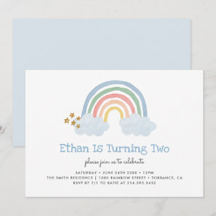 Pastel Blue Pastel Rainbow 2. Geburtstag Einladung
