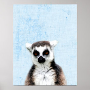 Pastel Blue Peekaboo Lemur Minimalistisches Kinder Poster
