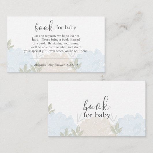 Pastel Blue Peonies Book Request Baby Dusche Begleitkarte (Vorne/Hinten)