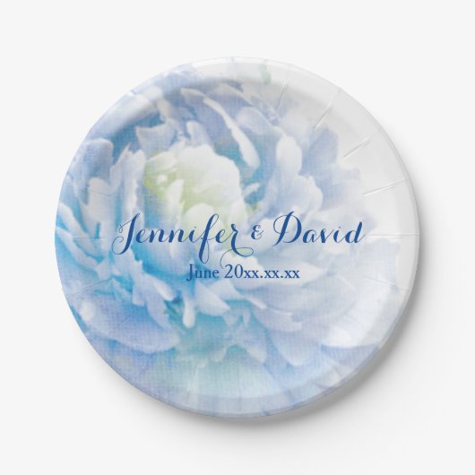 Pastel Blue Peony Wedding Custom Paper Teller (Vorderseite)