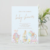 Pastel Blue Peter der Rabbit Friends Baby Dusche Einladung (Stehend Vorderseite)