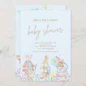 Pastel Blue Peter der Rabbit Friends Baby Dusche Einladung (Vorne/Hinten)