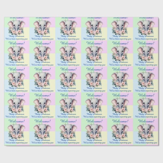 Pastel Blue Pink Babydusche hinzufügen Elephant Geschenkpapier (Flach)