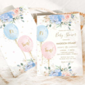 Pastel Blue Pink Blütenballons Twins Baby Dusche Einladung