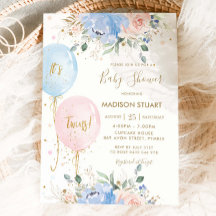 Pastel Blue Pink Blütenballons Twins Baby Dusche