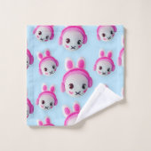 Pastel Blue & Pink Cartoon Bunny Towel Badhandtuch Set (Waschlappen)