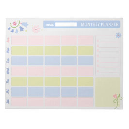 Pastel Blue Pink Cute Monthly Planner Notepad 11x8 Notizblock
