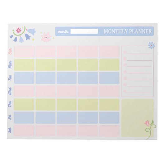 Pastel Blue Pink Cute Monthly Planner Notepad 11x8 Notizblock (Vorderseite)