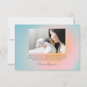 Pastel Blue Pink Gradient Script Baby Birth Foto Dankeskarte (Rückseite)