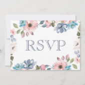 Pastel Blue Pink Lila Blume Hochzeit RSVP Einladung (Vorderseite)