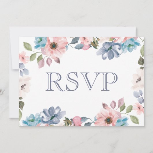Pastel Blue Pink Lila Blume Hochzeit RSVP Einladung (Vorderseite)