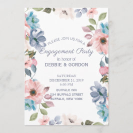 Pastel Blue Pink Lila Blume Hochzeit Verlobung Einladung